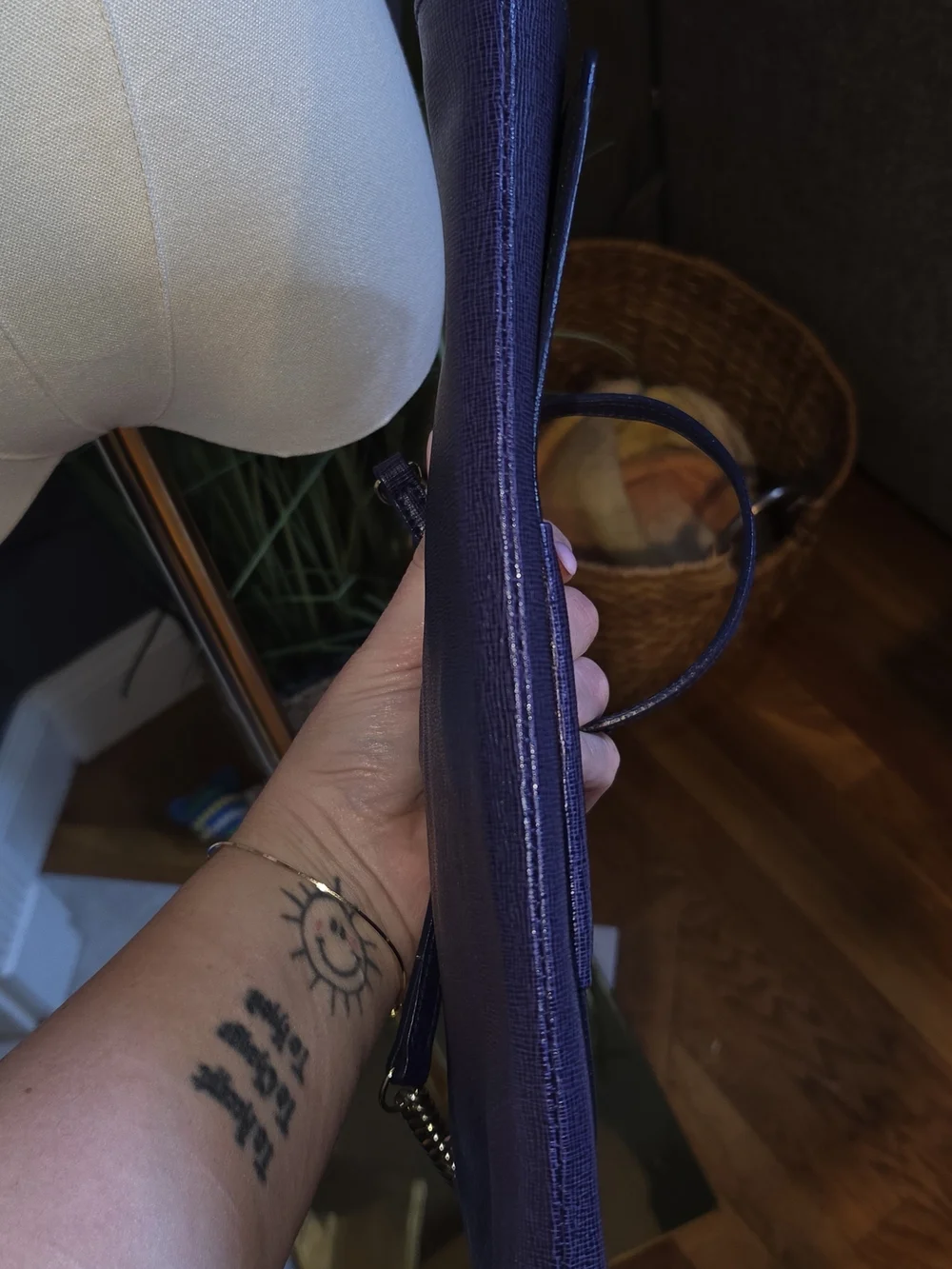 Furla Deep Blue Leather Chain-Trim Removeable Shoulder Bag